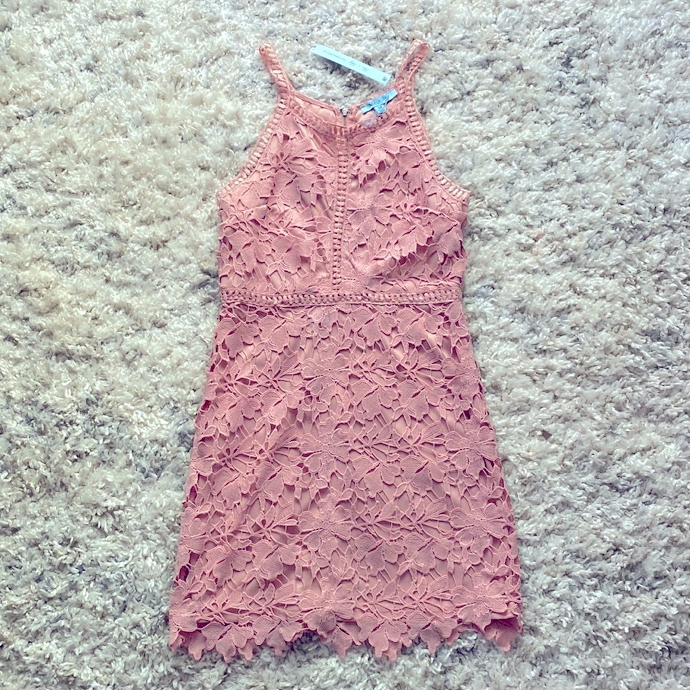 Pink lace mini dress